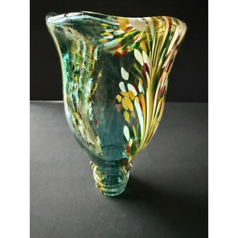 Handblown Art Glass Vessel Bird Feeder Handcrafted Bottle Vase